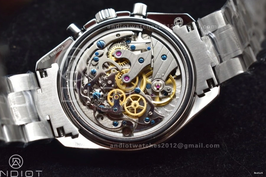 SS Dial Back OMF Winding Transparent Crystal Manual Speedmaster Black Sapphire MoonWatch Chrono with SS Movement Bracelet on 0107